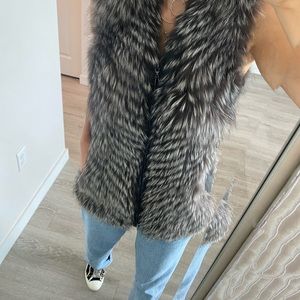 Women Fur Vest made with Gray Rizante Fox fur.